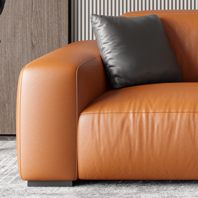 Stain-Resistant Faux Leather Standard Sofa Living Room Square Arm Settee Clearhalo 'furn' 'furn_sofas' 'Furniture' 'furniture_sofas' 'Living Room Furniture' 'Sofa' 'sofas' 4933739