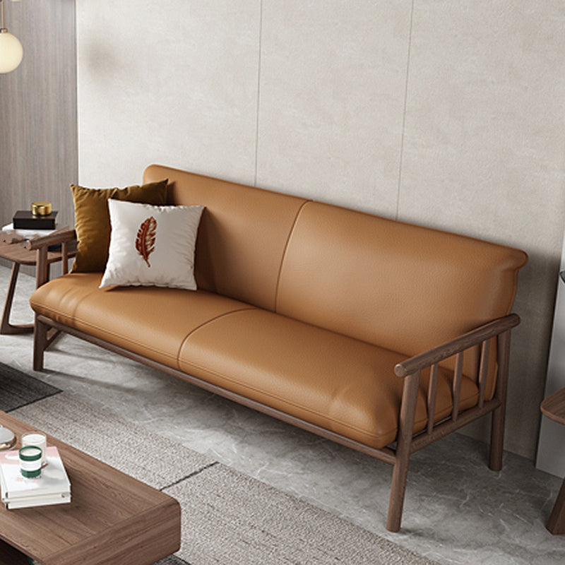 Farmhouse Square Arm Sofa Tight Back Settee with Walnut/Natural Legs Brown Walnut 59.1"L x 28.7"W x 30.3"H Clearhalo 'Furniture' 'furniture_sofas' 'Living Room Furniture' 'Sofa' 'sofas' 4933764