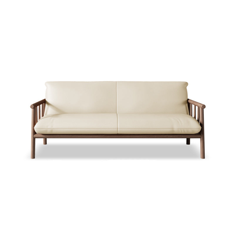 Farmhouse Square Arm Sofa Tight Back Settee with Walnut/Natural Legs Off-White Walnut 59.1"L x 28.7"W x 30.3"H Clearhalo 'Furniture' 'furniture_sofas' 'Living Room Furniture' 'Sofa' 'sofas' 4933765