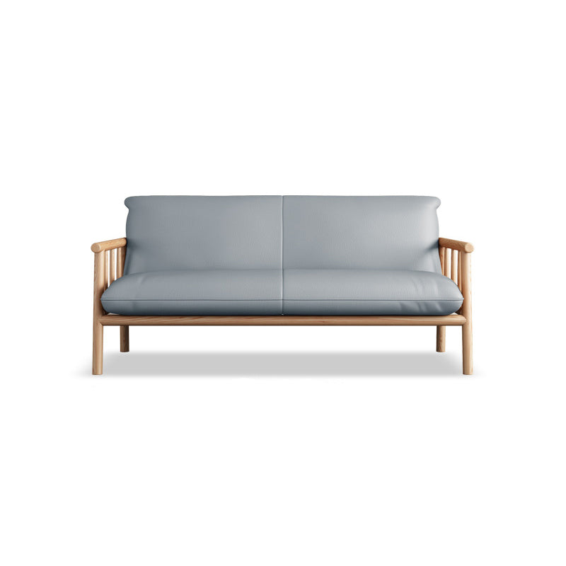 Farmhouse Square Arm Sofa Tight Back Settee with Walnut/Natural Legs Green Natural Wood Clearhalo 'Furniture' 'furniture_sofas' 'Living Room Furniture' 'Sofa' 'sofas' 4933767