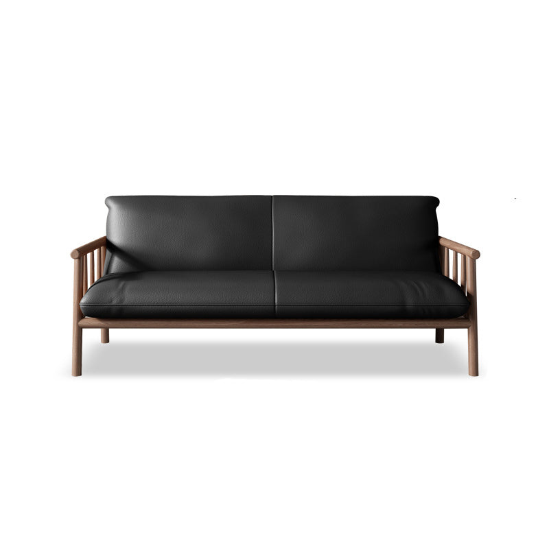Farmhouse Square Arm Sofa Tight Back Settee with Walnut/Natural Legs Black Walnut Clearhalo 'Furniture' 'furniture_sofas' 'Living Room Furniture' 'Sofa' 'sofas' 4933769