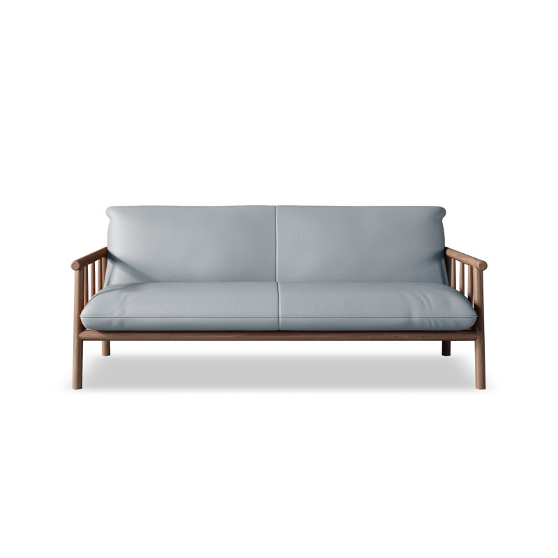 Farmhouse Square Arm Sofa Tight Back Settee with Walnut/Natural Legs Green Walnut Clearhalo 'Furniture' 'furniture_sofas' 'Living Room Furniture' 'Sofa' 'sofas' 4933771