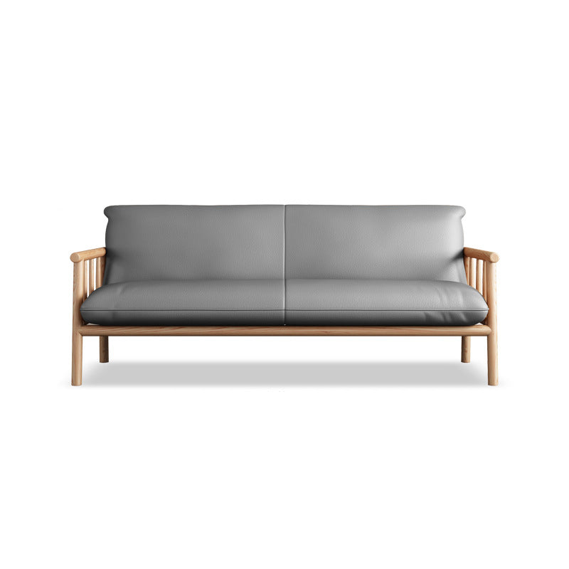 Farmhouse Square Arm Sofa Tight Back Settee with Walnut/Natural Legs Grey Natural Wood Clearhalo 'Furniture' 'furniture_sofas' 'Living Room Furniture' 'Sofa' 'sofas' 4933773