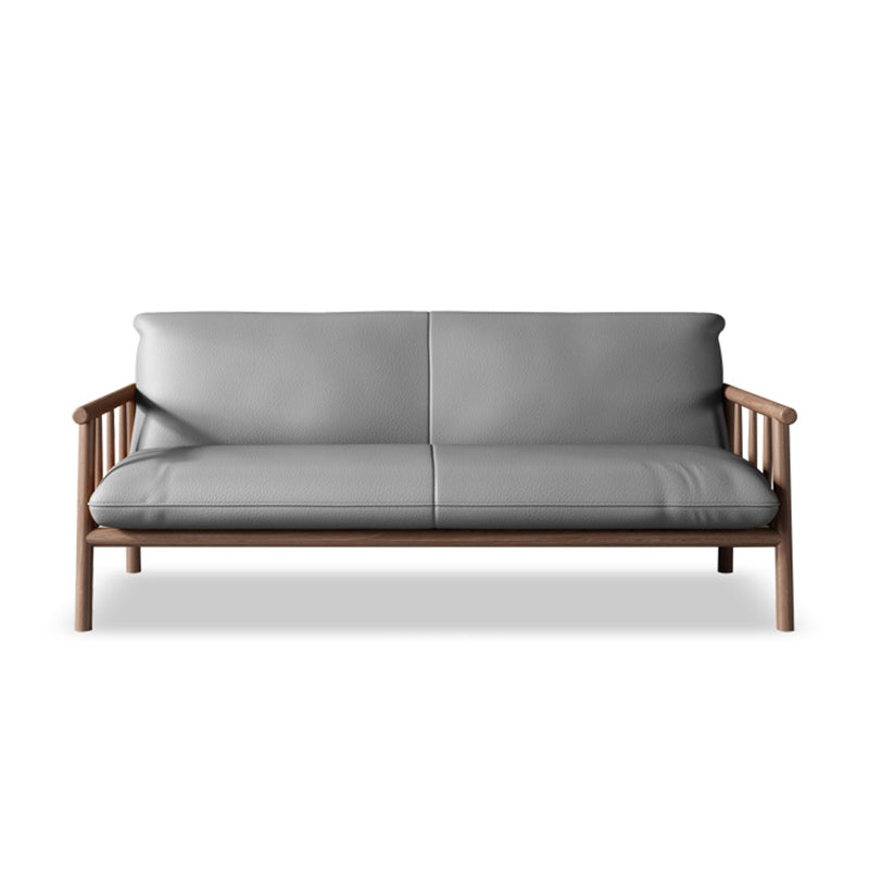 Farmhouse Square Arm Sofa Tight Back Settee with Walnut/Natural Legs Grey Walnut 30''H x 65''L x 29''W Clearhalo 'Furniture' 'furniture_sofas' 'Living Room Furniture' 'Sofa' 'sofas' 4933774