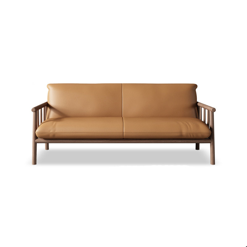 Farmhouse Square Arm Sofa Tight Back Settee with Walnut/Natural Legs Clearhalo 'Furniture' 'furniture_sofas' 'Living Room Furniture' 'Sofa' 'sofas' 4933776