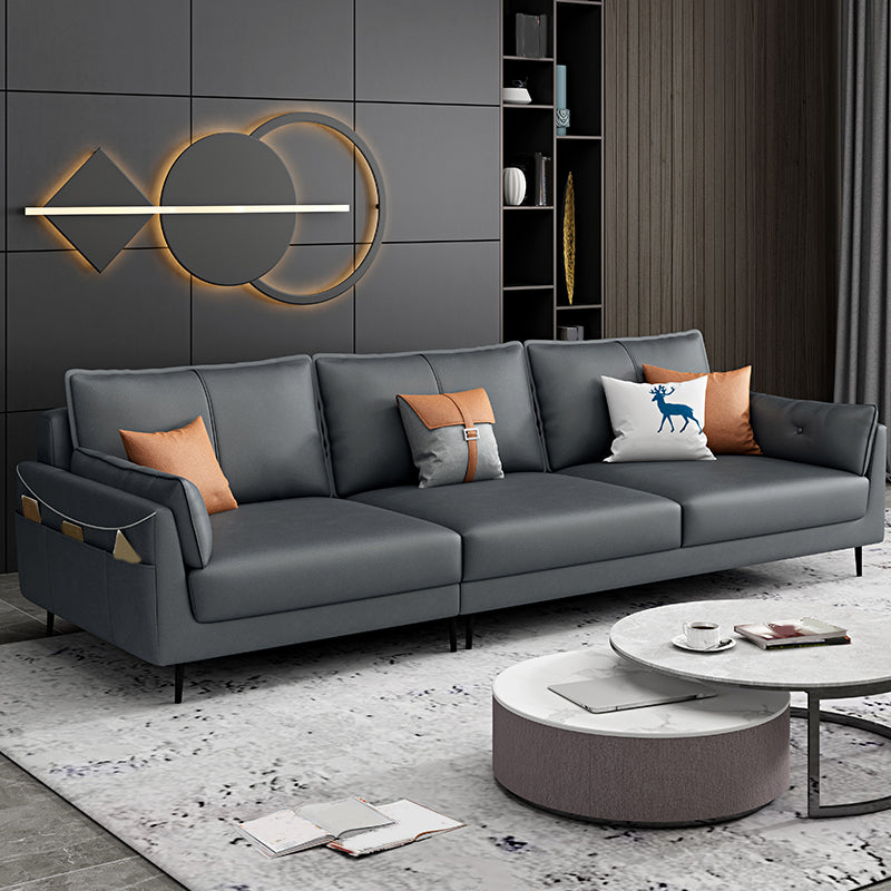 Stain-Resistant Faux Leather Sofa 3-seater Pillow Top Arm Seating with Storage Grey Clearhalo 'furn' 'furn_sofas' 'Furniture' 'furniture_sofas' 'Living Room Furniture' 'Sofa' 'sofas' 4933780
