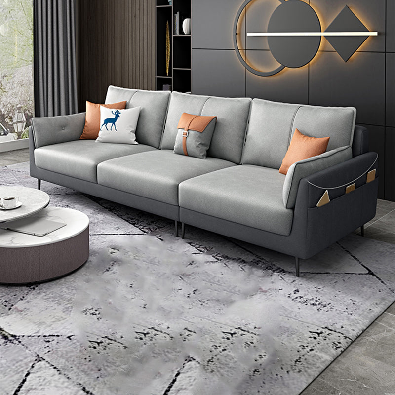 Stain-Resistant Faux Leather Sofa 3-seater Pillow Top Arm Seating with Storage Dark Grey Light Grey Sponge Clearhalo 'furn' 'furn_sofas' 'Furniture' 'furniture_sofas' 'Living Room Furniture' 'Sofa' 'sofas' 4933781