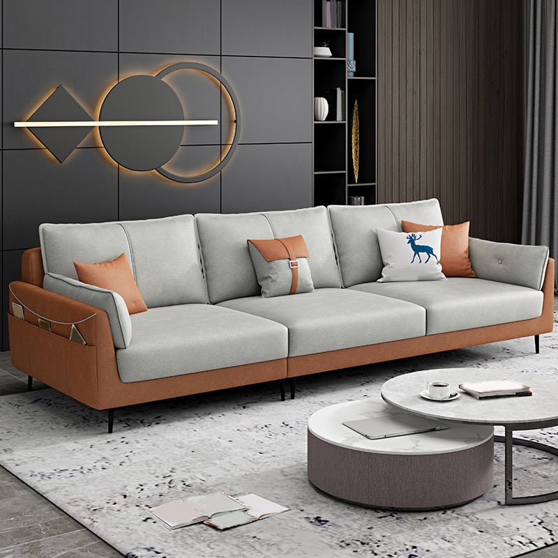 Stain-Resistant Faux Leather Sofa 3-seater Pillow Top Arm Seating with Storage Orange Yellow Clearhalo 'furn' 'furn_sofas' 'Furniture' 'furniture_sofas' 'Living Room Furniture' 'Sofa' 'sofas' 4933784