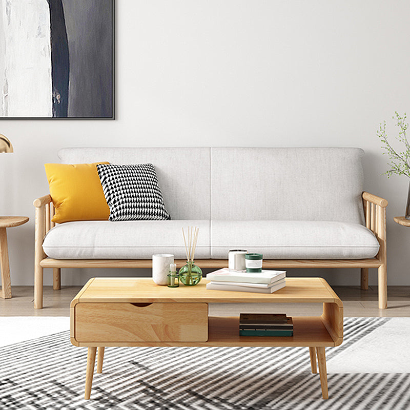 Linen Beige Upholstered Sofa Square Arm Settee with Wooden Legs for Apartment Clearhalo 'furn' 'furn_sofas' 'Furniture' 'furniture_sofas' 'Living Room Furniture' 'Sofa' 'sofas' 4933790