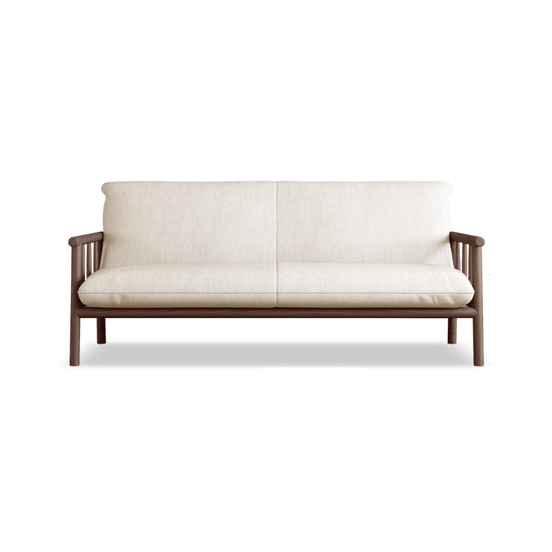 Linen Beige Upholstered Sofa Square Arm Settee with Wooden Legs for Apartment 65''L x29"W x 30"H Walnut Clearhalo 'furn' 'furn_sofas' 'Furniture' 'furniture_sofas' 'Living Room Furniture' 'Sofa' 'sofas' 4933794