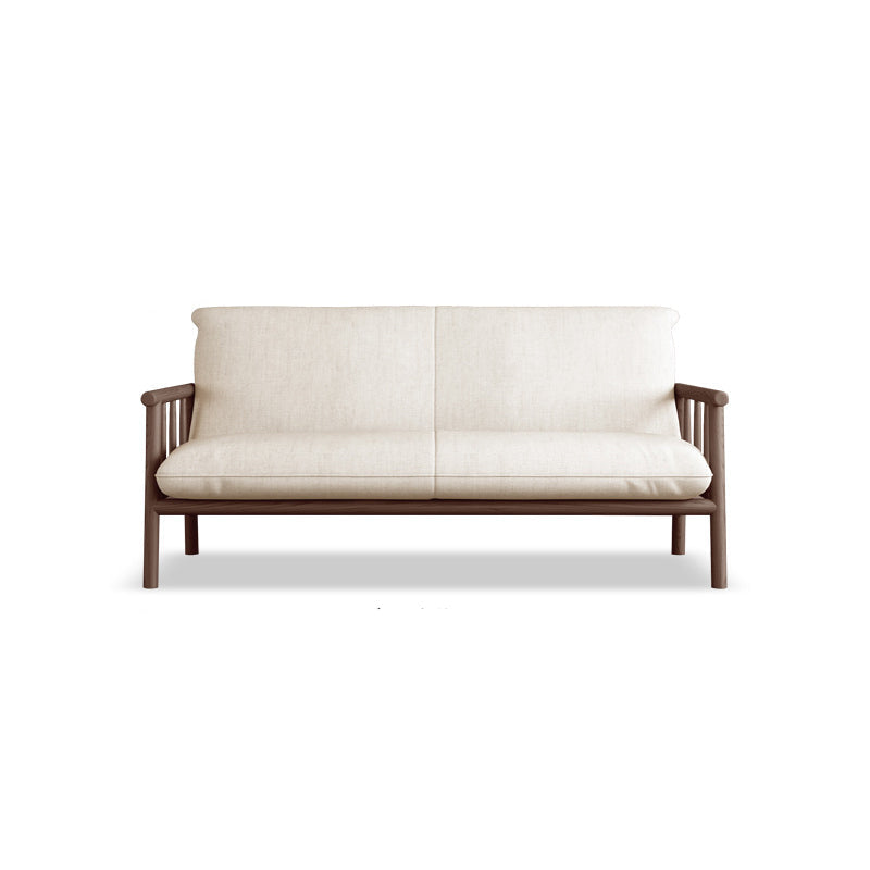 Linen Beige Upholstered Sofa Square Arm Settee with Wooden Legs for Apartment 59.1"L x 28.7"W x 30.3"H Walnut Clearhalo 'furn' 'furn_sofas' 'Furniture' 'furniture_sofas' 'Living Room Furniture' 'Sofa' 'sofas' 4933796