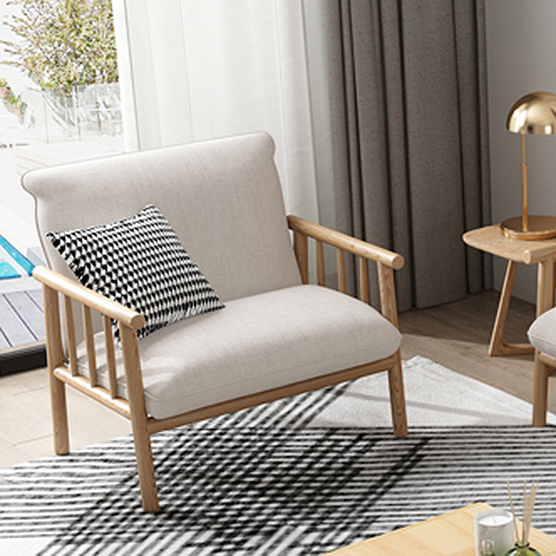 Linen Beige Upholstered Sofa Square Arm Settee with Wooden Legs for Apartment 24''L x29"W x 30"H Natural Wood Clearhalo 'furn' 'furn_sofas' 'Furniture' 'furniture_sofas' 'Living Room Furniture' 'Sofa' 'sofas' 4933797