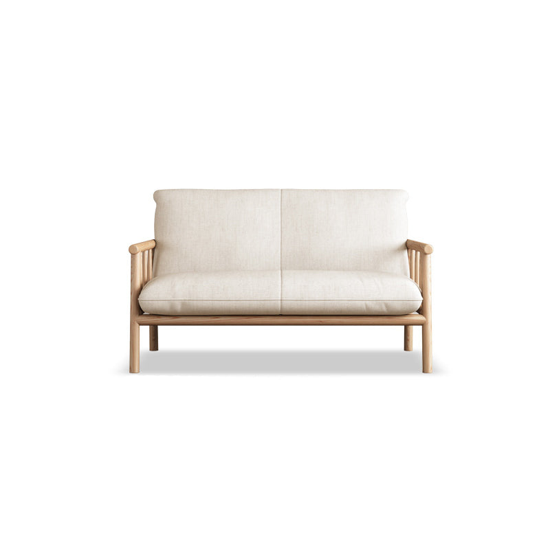 Linen Beige Upholstered Sofa Square Arm Settee with Wooden Legs for Apartment Clearhalo 'furn' 'furn_sofas' 'Furniture' 'furniture_sofas' 'Living Room Furniture' 'Sofa' 'sofas' 4933801