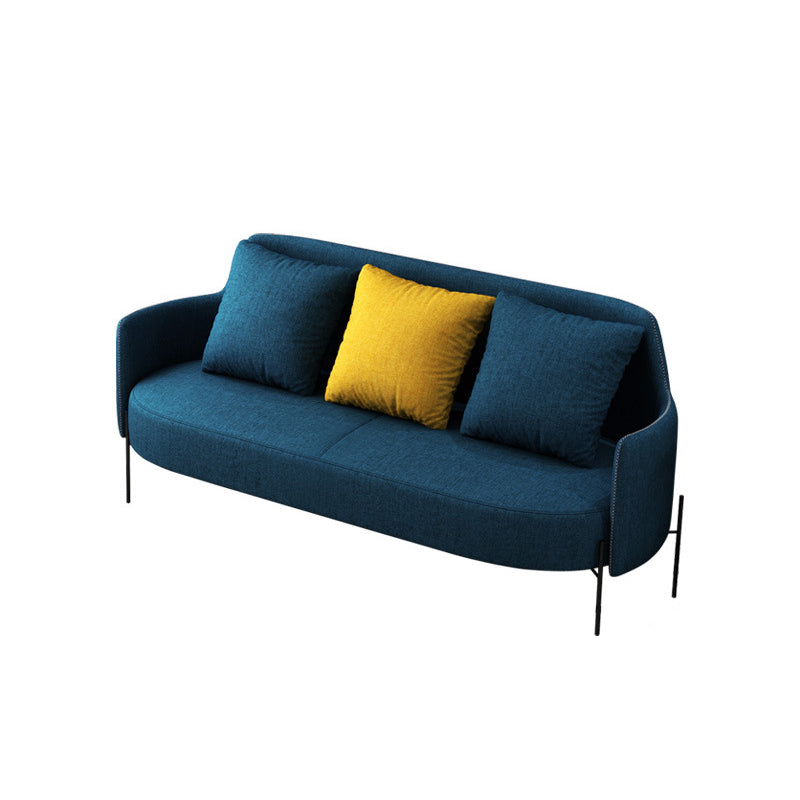 Contemporary Square Arm Standard Cotton Blend/Faux Leather Settee with Pillows 67"L x 29.5"W x 31"H Cotton Blend Blue Clearhalo 'furn' 'furn_sofas' 'Furniture' 'furniture_sofas' 'Living Room Furniture' 'Sofa' 'sofas' 4933811