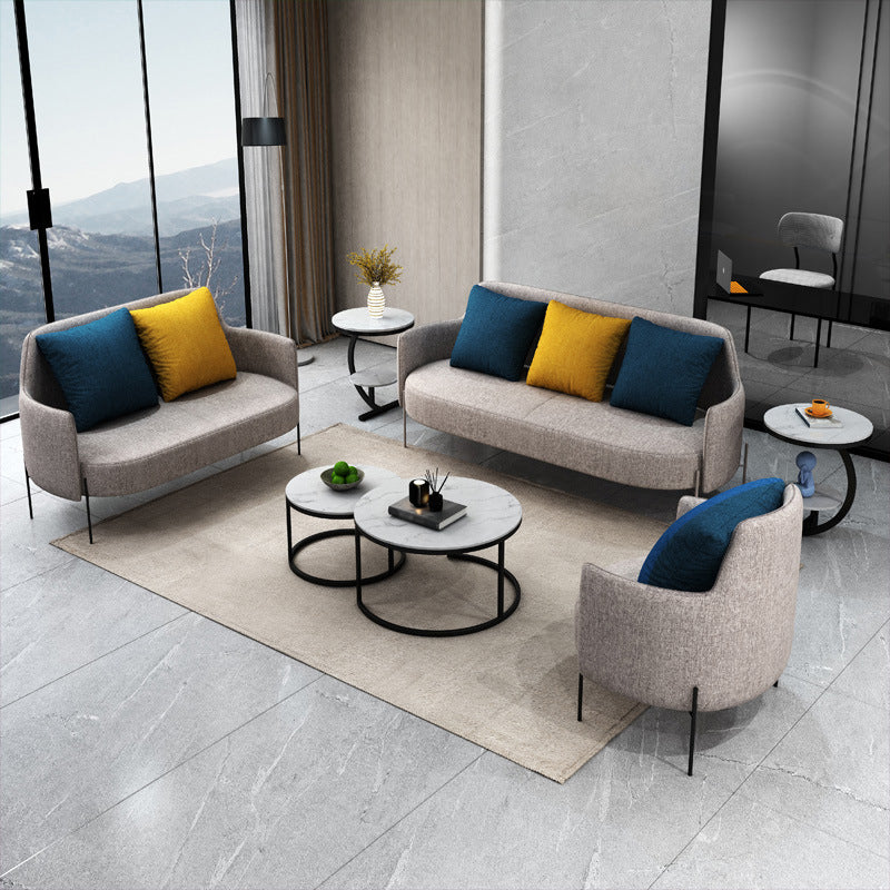 Contemporary Square Arm Standard Cotton Blend/Faux Leather Settee with Pillows Clearhalo 'furn' 'furn_sofas' 'Furniture' 'furniture_sofas' 'Living Room Furniture' 'Sofa' 'sofas' 4933812