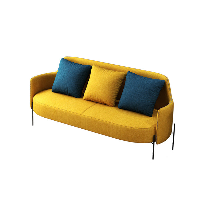 Contemporary Square Arm Standard Cotton Blend/Faux Leather Settee with Pillows 67"L x 29.5"W x 31"H Cotton Blend Yellow Clearhalo 'furn' 'furn_sofas' 'Furniture' 'furniture_sofas' 'Living Room Furniture' 'Sofa' 'sofas' 4933813