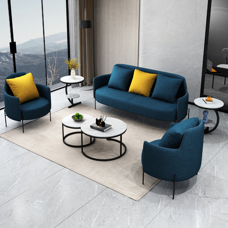 Contemporary Square Arm Standard Cotton Blend/Faux Leather Settee with Pillows Clearhalo 'furn' 'furn_sofas' 'Furniture' 'furniture_sofas' 'Living Room Furniture' 'Sofa' 'sofas' 4933816