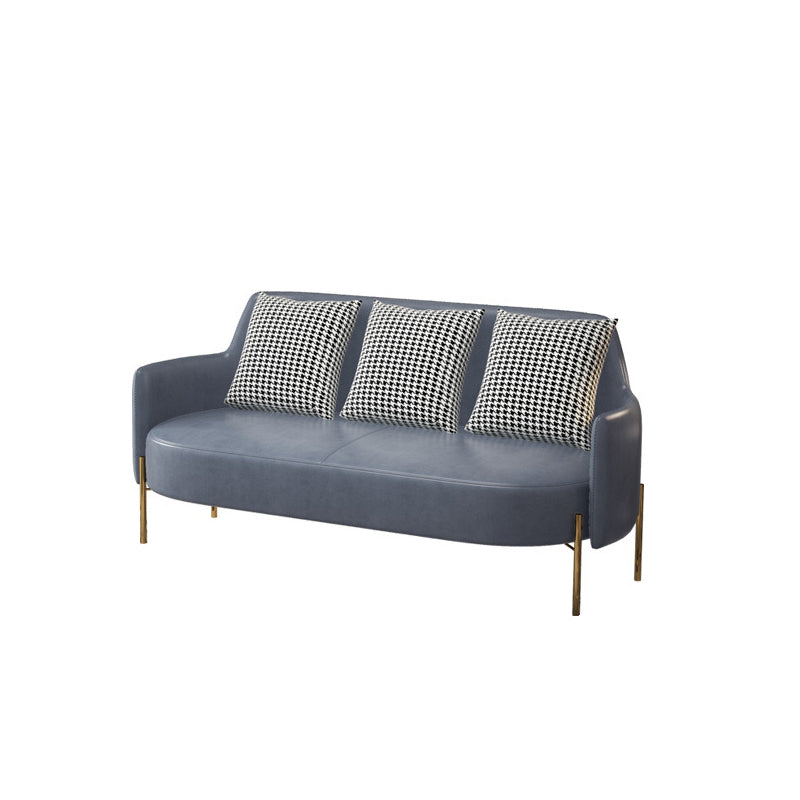 Contemporary Square Arm Standard Cotton Blend/Faux Leather Settee with Pillows 67"L x 29.5"W x 31"H Faux Leather Gray Clearhalo 'furn' 'furn_sofas' 'Furniture' 'furniture_sofas' 'Living Room Furniture' 'Sofa' 'sofas' 4933821