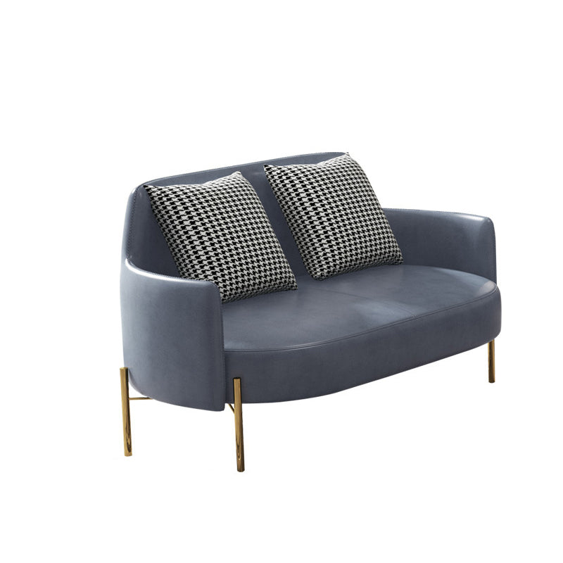 Contemporary Square Arm Standard Cotton Blend/Faux Leather Settee with Pillows 57"L x 29.5"W x 31"H Faux Leather Gray Clearhalo 'furn' 'furn_sofas' 'Furniture' 'furniture_sofas' 'Living Room Furniture' 'Sofa' 'sofas' 4933823