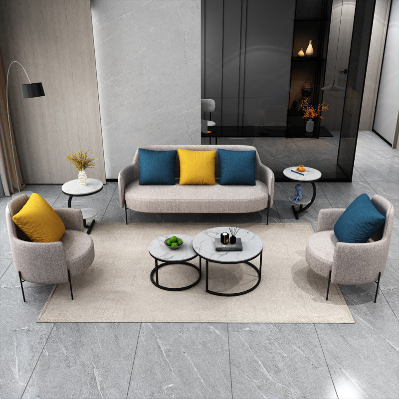 Contemporary Square Arm Standard Cotton Blend/Faux Leather Settee with Pillows Clearhalo 'furn' 'furn_sofas' 'Furniture' 'furniture_sofas' 'Living Room Furniture' 'Sofa' 'sofas' 4933826