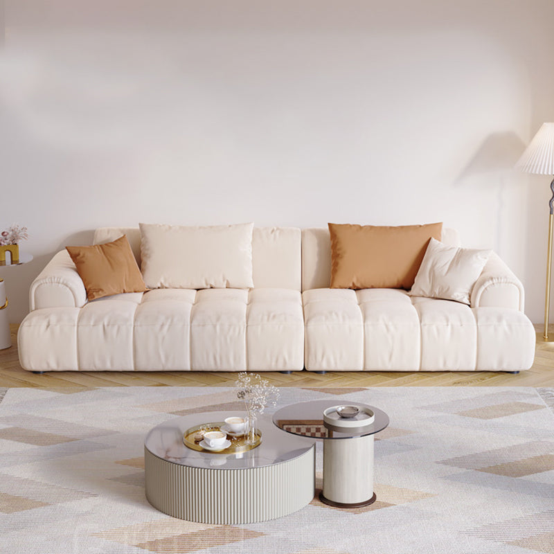 Contemporary Beige Round Arm Standard Sofa Tight Back Suede Couch with Pillows 106"L x 39"W x 25"H Sponge Clearhalo 'furn' 'furn_sofas' 'Furniture' 'furniture_sofas' 'Living Room Furniture' 'Sofa' 'sofas' 4933878