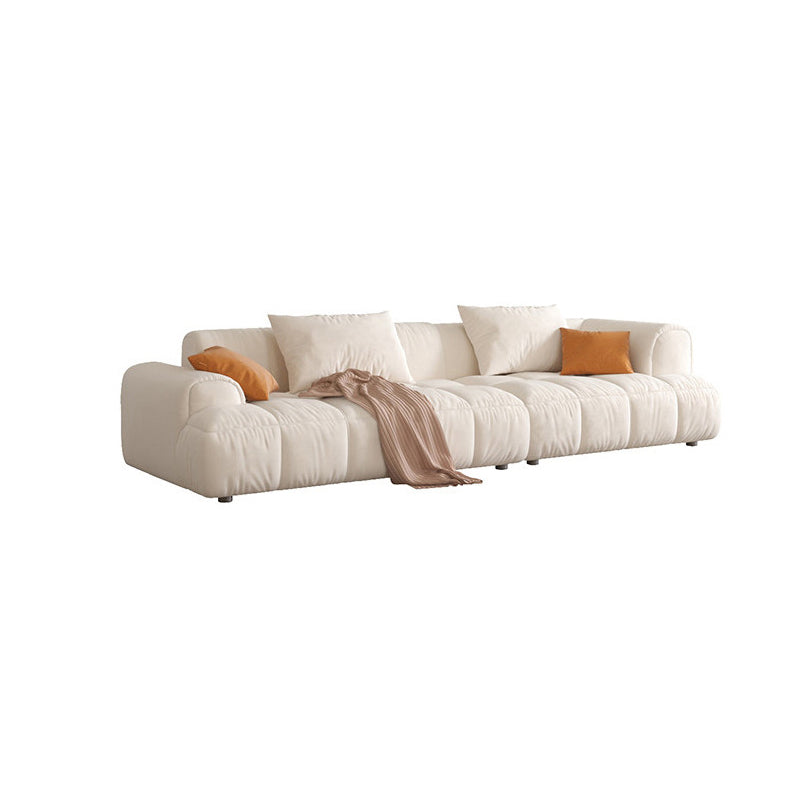 Contemporary Beige Round Arm Standard Sofa Tight Back Suede Couch with Pillows 106"L x 39"W x 25"H Latex Clearhalo 'furn' 'furn_sofas' 'Furniture' 'furniture_sofas' 'Living Room Furniture' 'Sofa' 'sofas' 4933879
