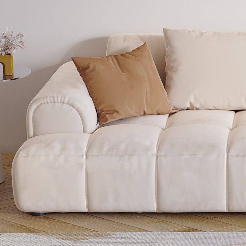 Contemporary Beige Round Arm Standard Sofa Tight Back Suede Couch with Pillows Clearhalo 'furn' 'furn_sofas' 'Furniture' 'furniture_sofas' 'Living Room Furniture' 'Sofa' 'sofas' 4933889