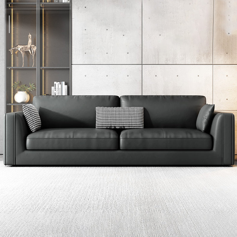 Contemporary Square Arm Couch Black Stain-Resistant Standard Sofa 83"L x 33"W x 32"H Genuine Leather Clearhalo 'furn' 'furn_sofas' 'Furniture' 'furniture_sofas' 'Living Room Furniture' 'Sofa' 'sofas' 4933899