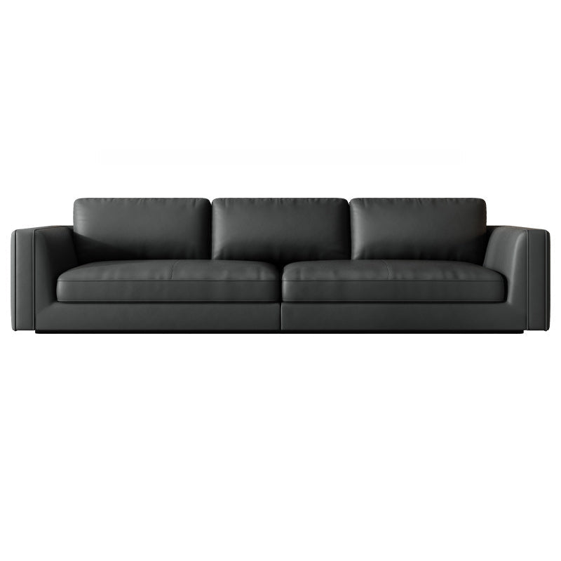 Contemporary Square Arm Couch Black Stain-Resistant Standard Sofa 106"L x 33"W x 32"H Faux Leather Clearhalo 'furn' 'furn_sofas' 'Furniture' 'furniture_sofas' 'Living Room Furniture' 'Sofa' 'sofas' 4933901