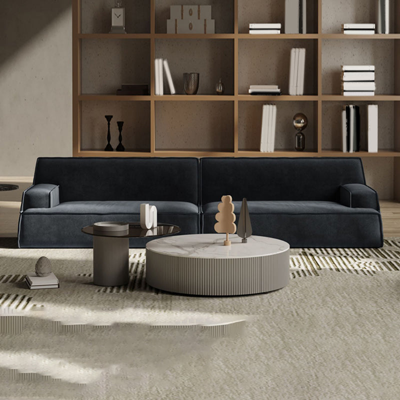 Living Room Square Arm Standard Sofa Dark Gray Cushion Back Couch 87"L x 42"W x 27.5"H Velvet Clearhalo 'furn' 'furn_sofas' 'Furniture' 'furniture_sofas' 'Living Room Furniture' 'Sofa' 'sofas' 4933916