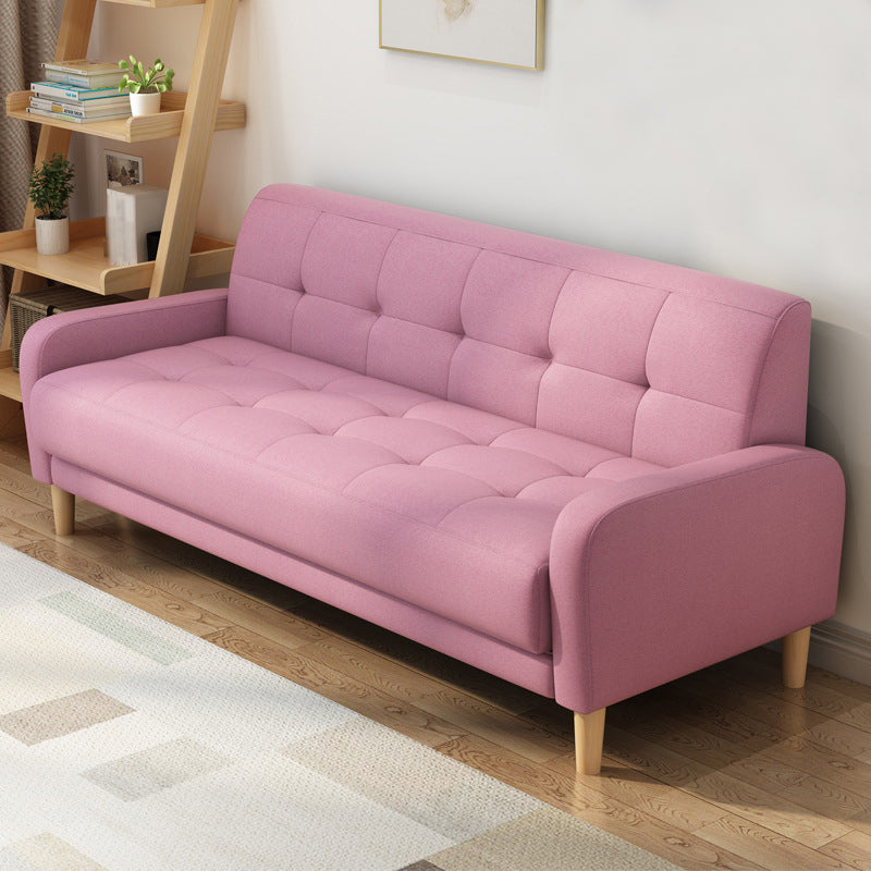 Contemporary Tufted Back Standard Sofa Square Arm Couch with Wooden Legs Pinkish Red Clearhalo 'furn' 'furn_sofas' 'Furniture' 'furniture_sofas' 'Living Room Furniture' 'Sofa' 'sofas' 4933980