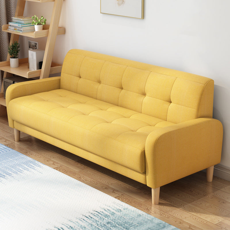 Contemporary Tufted Back Standard Sofa Square Arm Couch with Wooden Legs Lemon Yellow Clearhalo 'furn' 'furn_sofas' 'Furniture' 'furniture_sofas' 'Living Room Furniture' 'Sofa' 'sofas' 4933981