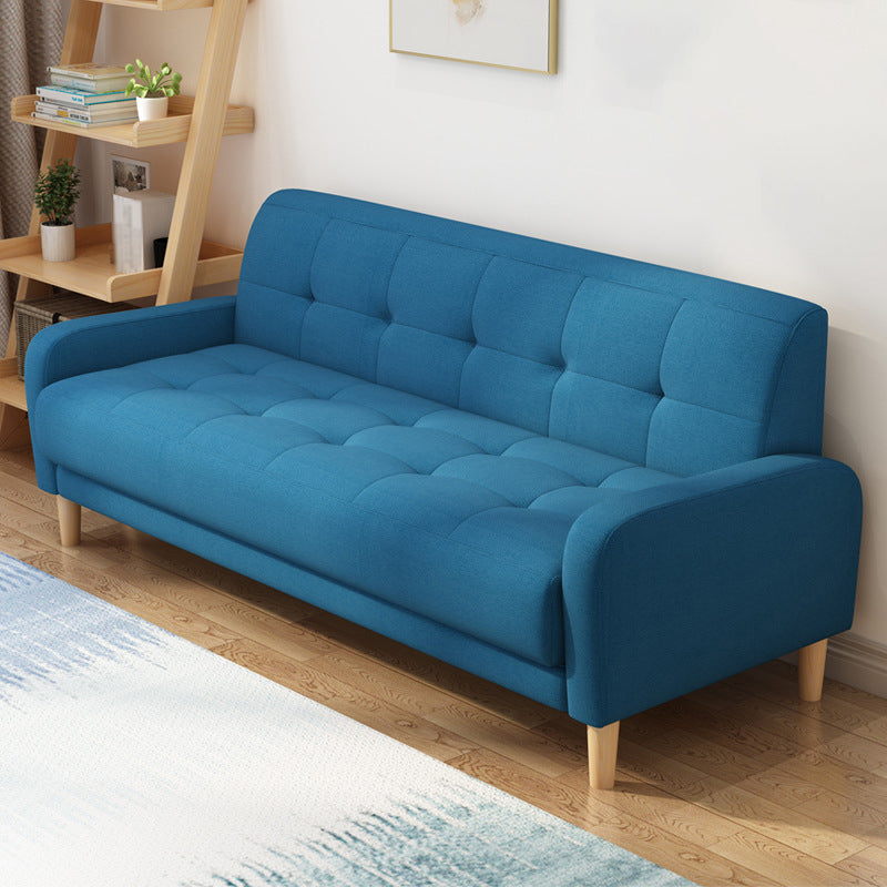 Contemporary Tufted Back Standard Sofa Square Arm Couch with Wooden Legs Dark Blue Clearhalo 'furn' 'furn_sofas' 'Furniture' 'furniture_sofas' 'Living Room Furniture' 'Sofa' 'sofas' 4933982