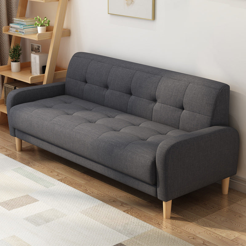 Contemporary Tufted Back Standard Sofa Square Arm Couch with Wooden Legs Dark Gray Clearhalo 'furn' 'furn_sofas' 'Furniture' 'furniture_sofas' 'Living Room Furniture' 'Sofa' 'sofas' 4933983