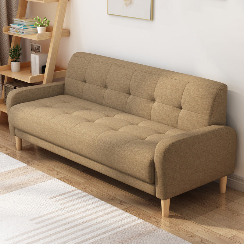 Contemporary Tufted Back Standard Sofa Square Arm Couch with Wooden Legs Coffee Clearhalo 'furn' 'furn_sofas' 'Furniture' 'furniture_sofas' 'Living Room Furniture' 'Sofa' 'sofas' 4933984