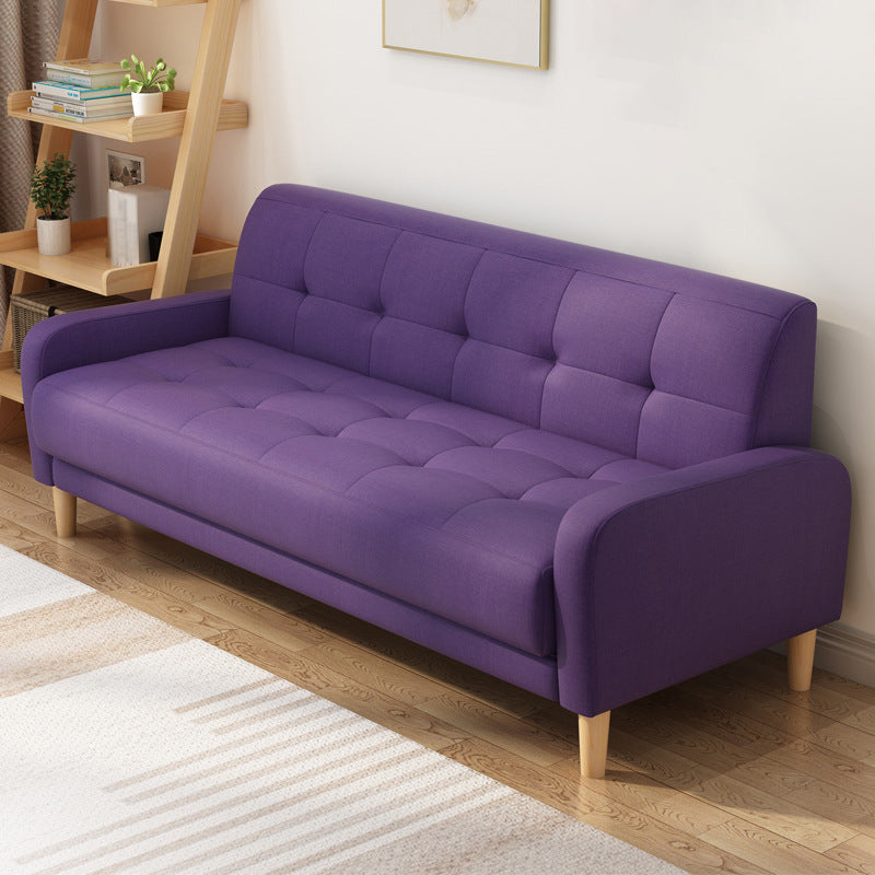 Contemporary Tufted Back Standard Sofa Square Arm Couch with Wooden Legs Purple Clearhalo 'furn' 'furn_sofas' 'Furniture' 'furniture_sofas' 'Living Room Furniture' 'Sofa' 'sofas' 4933986