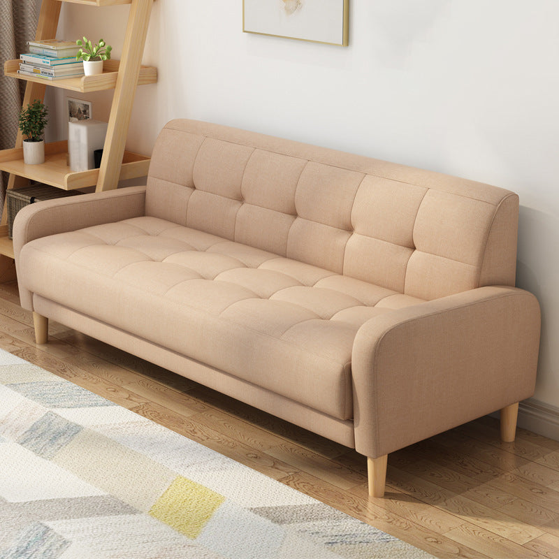 Contemporary Tufted Back Standard Sofa Square Arm Couch with Wooden Legs Khaki Clearhalo 'furn' 'furn_sofas' 'Furniture' 'furniture_sofas' 'Living Room Furniture' 'Sofa' 'sofas' 4933989