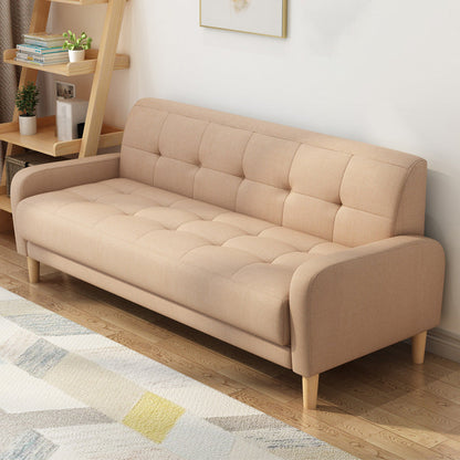 Contemporary Tufted Back Standard Sofa Square Arm Couch with Wooden Legs Khaki Clearhalo 'furn' 'furn_sofas' 'Furniture' 'furniture_sofas' 'Living Room Furniture' 'Sofa' 'sofas' 4933989
