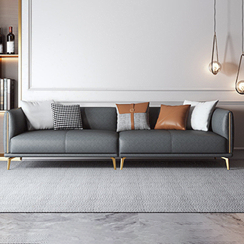 Contemporary Dark Gray Standard Sofa Faux Leather Sqaure Arm Couch 110"L x 35.5"W x 27.5"H Sponge Clearhalo 'furn' 'furn_sofas' 'Furniture' 'furniture_sofas' 'Living Room Furniture' 'Sofa' 'sofas' 4933996