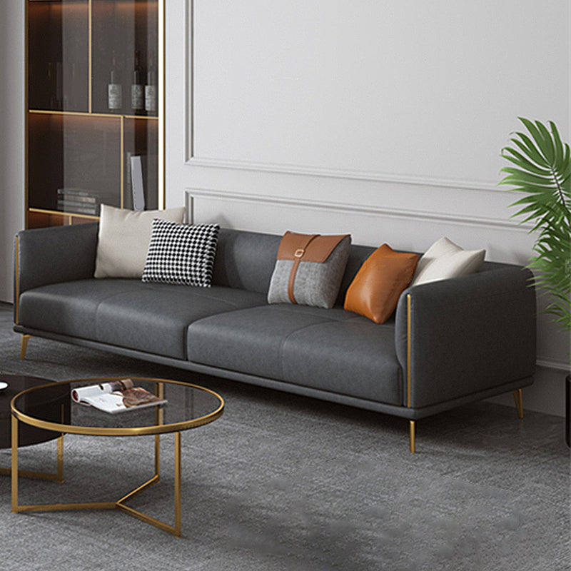 Contemporary Dark Gray Standard Sofa Faux Leather Sqaure Arm Couch 83"L x 35.5"W x 27.5"H Latex Clearhalo 'furn' 'furn_sofas' 'Furniture' 'furniture_sofas' 'Living Room Furniture' 'Sofa' 'sofas' 4933997