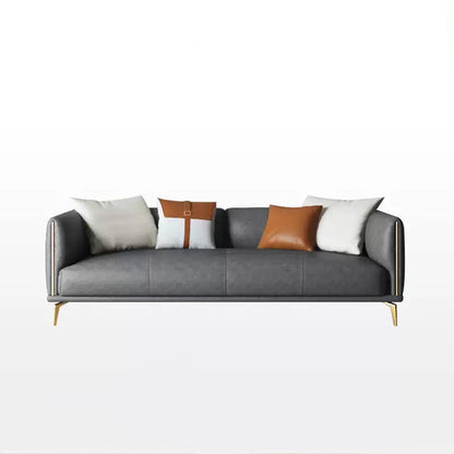 Contemporary Dark Gray Standard Sofa Faux Leather Sqaure Arm Couch 63"L x 35"W x 27.5"H Sponge Clearhalo 'furn' 'furn_sofas' 'Furniture' 'furniture_sofas' 'Living Room Furniture' 'Sofa' 'sofas' 4934002
