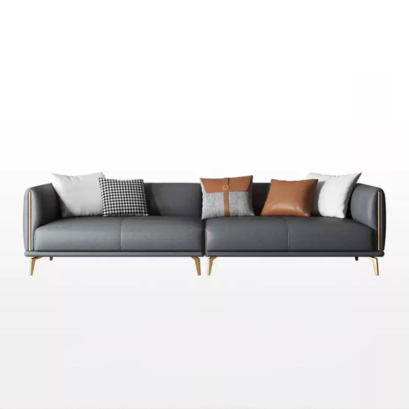 Contemporary Dark Gray Standard Sofa Faux Leather Sqaure Arm Couch 102"L x 35"W x 27.5"H Sponge Clearhalo 'furn' 'furn_sofas' 'Furniture' 'furniture_sofas' 'Living Room Furniture' 'Sofa' 'sofas' 4934003