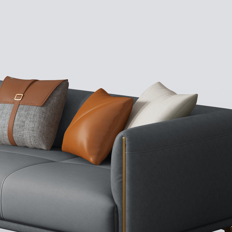 Contemporary Dark Gray Standard Sofa Faux Leather Sqaure Arm Couch Clearhalo 'furn' 'furn_sofas' 'Furniture' 'furniture_sofas' 'Living Room Furniture' 'Sofa' 'sofas' 4934006