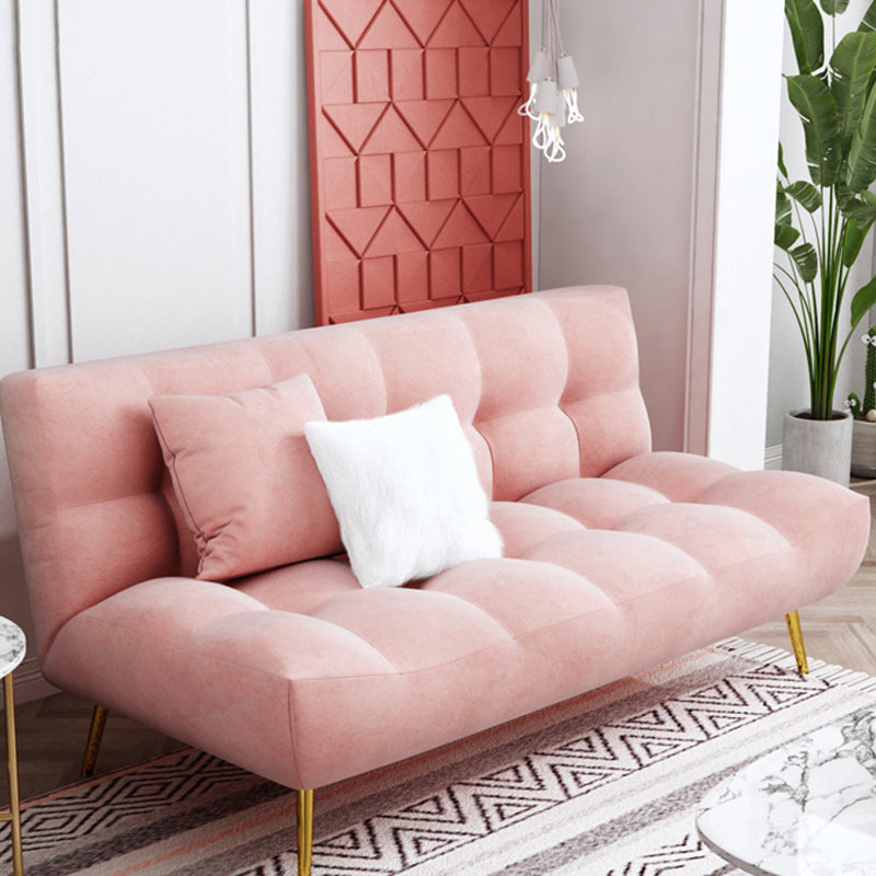 Scandinavian Tufted Back Couch Armless Sofa Bed with Brass Legs Clearhalo 'furn' 'furn_sofas' 'Furniture' 'furniture_sofas' 'Living Room Furniture' 'Sofa' 'sofas' 4934017