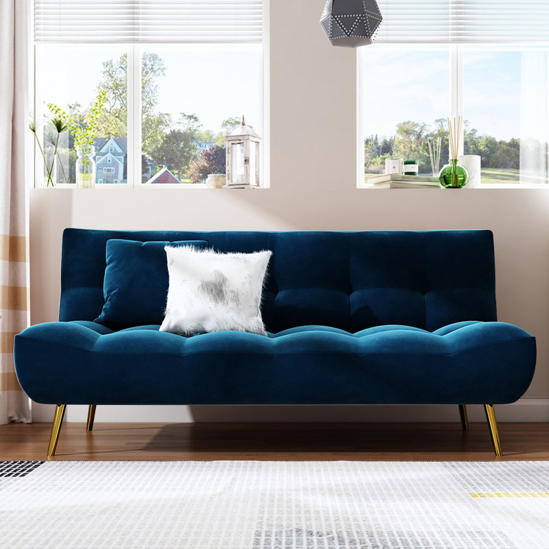 Scandinavian Tufted Back Couch Armless Sofa Bed with Brass Legs Dark Blue Clearhalo 'furn' 'furn_sofas' 'Furniture' 'furniture_sofas' 'Living Room Furniture' 'Sofa' 'sofas' 4934018