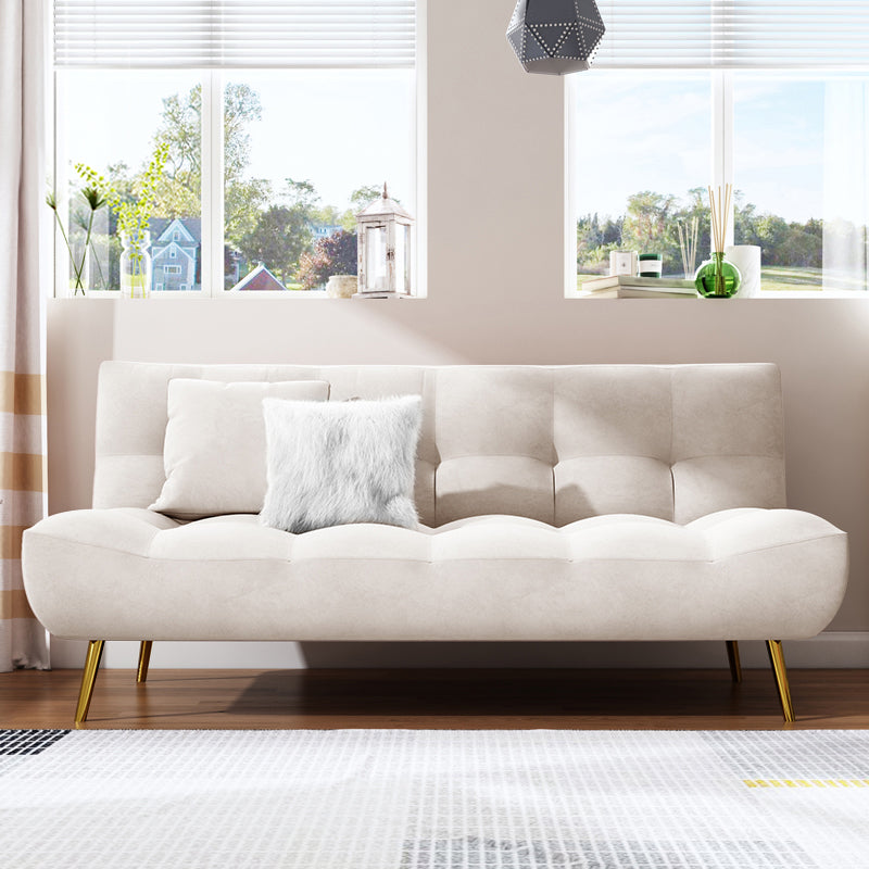 Scandinavian Tufted Back Couch Armless Sofa Bed with Brass Legs White Clearhalo 'furn' 'furn_sofas' 'Furniture' 'furniture_sofas' 'Living Room Furniture' 'Sofa' 'sofas' 4934022