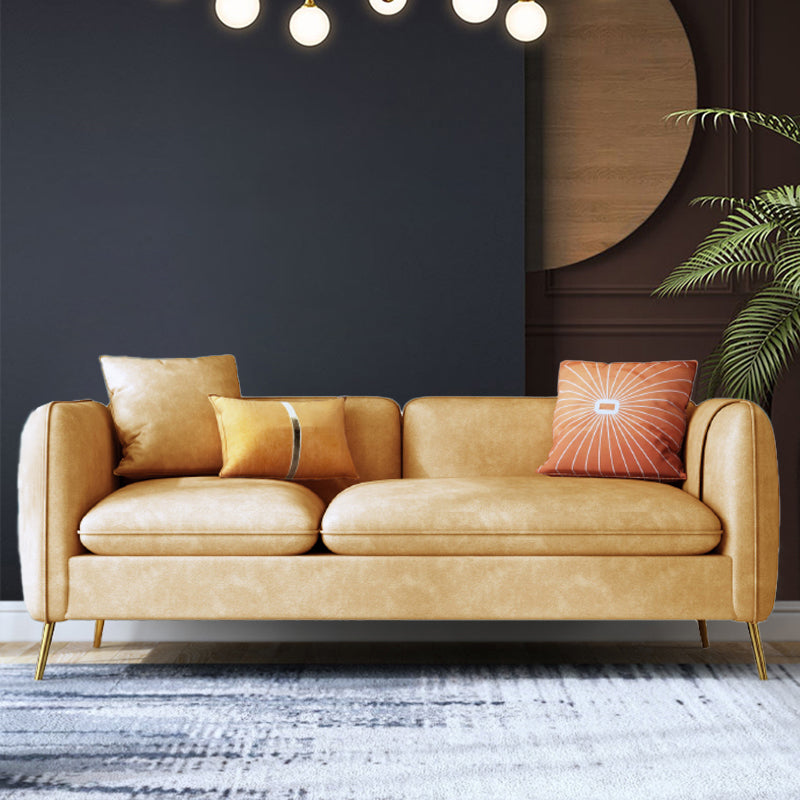 Modern Faux Leather Settee Square Arm Couch with Storage for 3 People Yellow Latex Clearhalo 'furn' 'furn_sofas' 'Furniture' 'furniture_sofas' 'Living Room Furniture' 'Sofa' 'sofas' 4934035