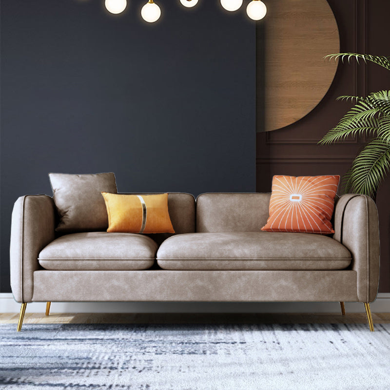 Modern Faux Leather Settee Square Arm Couch with Storage for 3 People Khaki Latex Clearhalo 'furn' 'furn_sofas' 'Furniture' 'furniture_sofas' 'Living Room Furniture' 'Sofa' 'sofas' 4934039