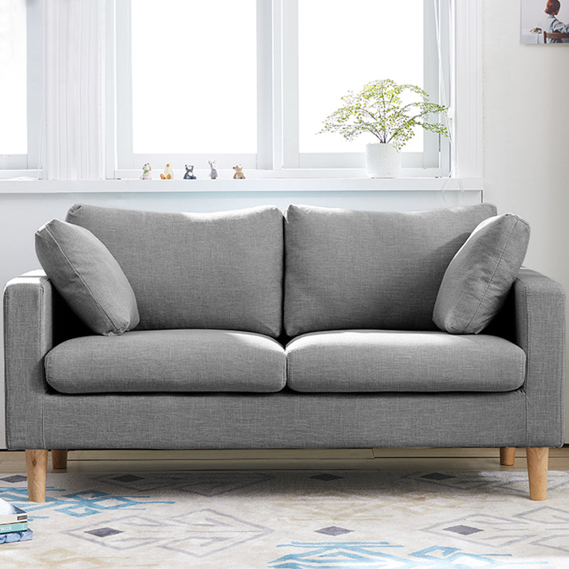 Contemporary Square Arm Couch Faux Leather Loveseat with Pillows Light Gray Clearhalo 'furn' 'furn_sofas' 'Furniture' 'furniture_sofas' 'Living Room Furniture' 'Sofa' 'sofas' 4934047