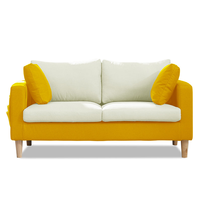 Contemporary Square Arm Couch Faux Leather Loveseat with Pillows Yellow White Clearhalo 'furn' 'furn_sofas' 'Furniture' 'furniture_sofas' 'Living Room Furniture' 'Sofa' 'sofas' 4934048